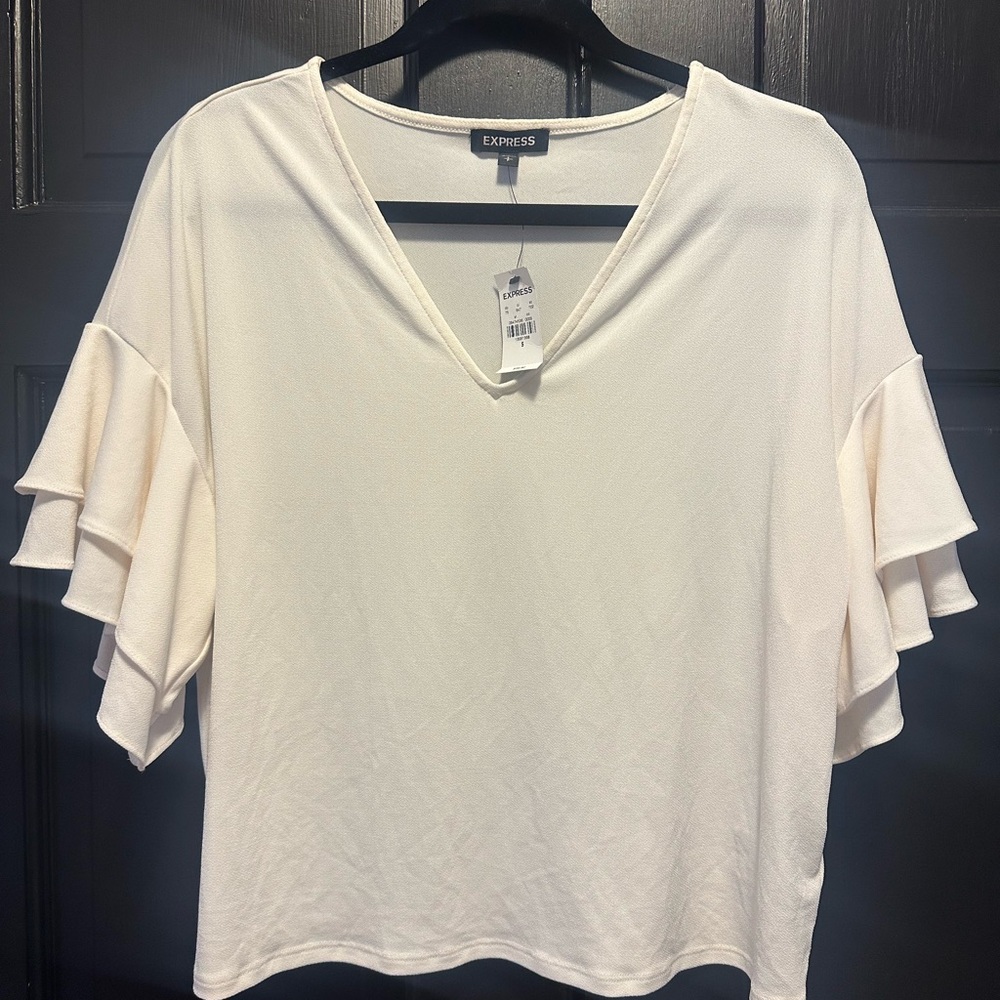 Express Women's White Ruffle Sleeve Top